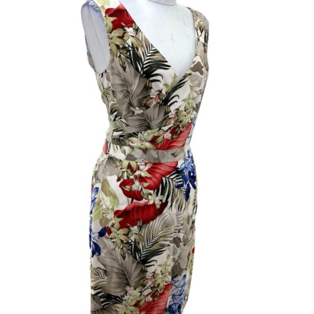 Tommy Bahama Gray Silk Floral Sheath Dress. SZ 4